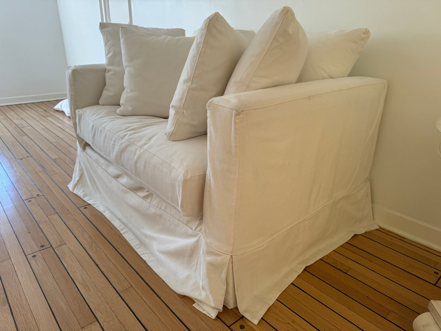 White Crate & Barrel Slipcovered Chair and a Half
