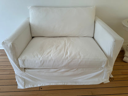 White Crate & Barrel Slipcovered Chair and a Half